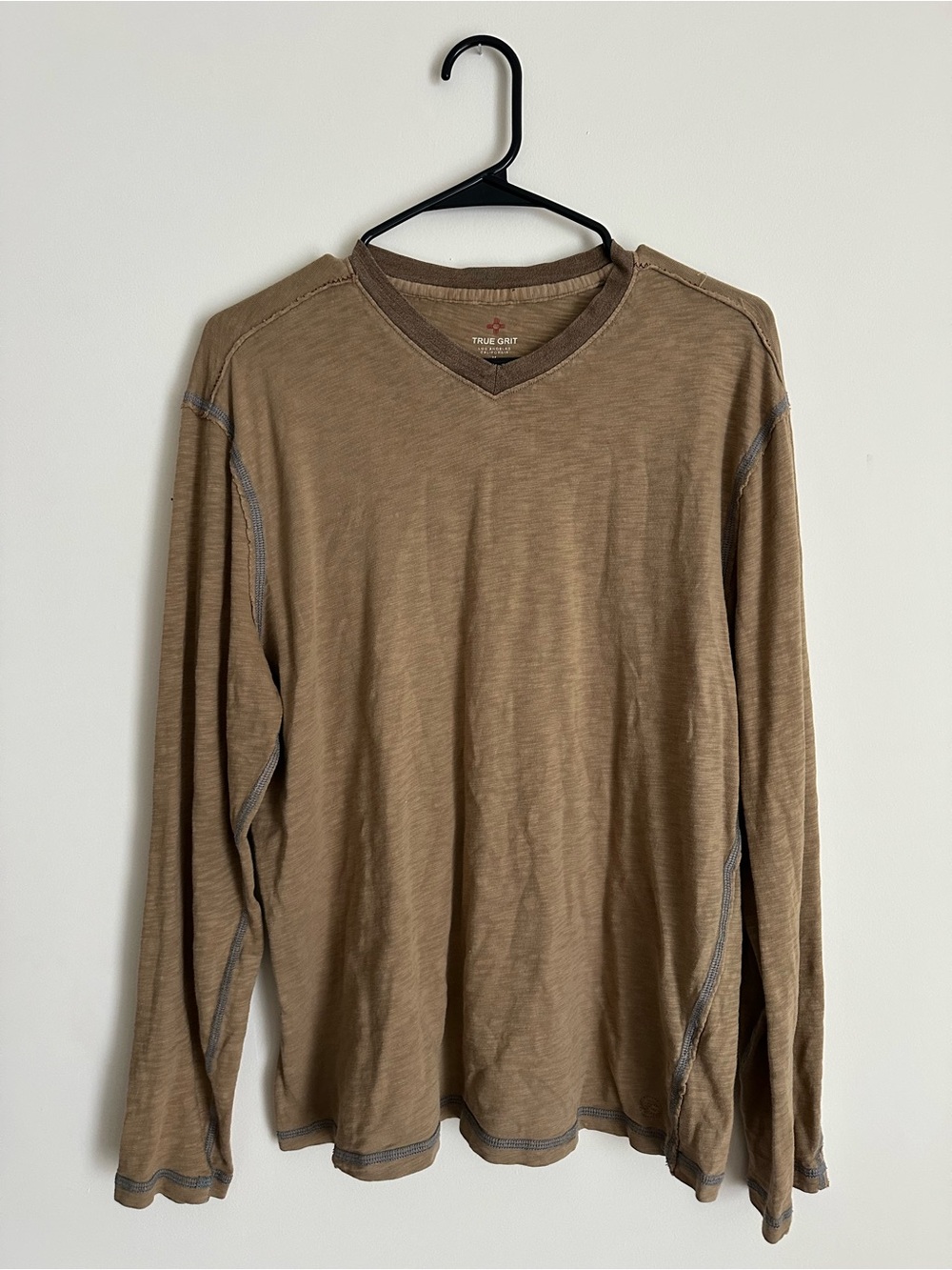 True Grit Los Angeles Long Sleeve V Neck Shirt Brown Men’s Medium